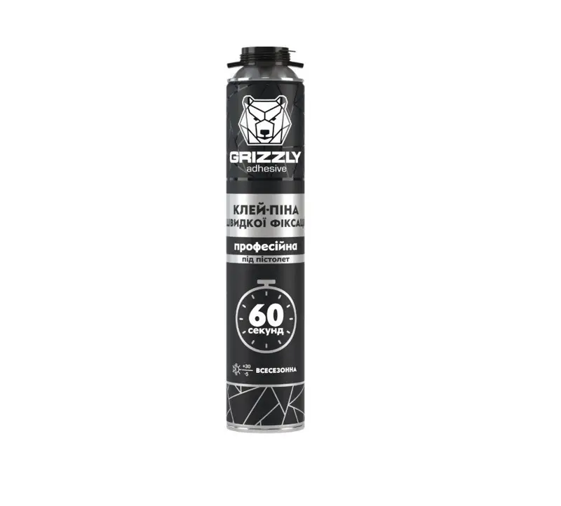 Піна-клей швидкої фіксації 60 секунд професійна ТМ “GRIZZLY” 750 мл (900г)