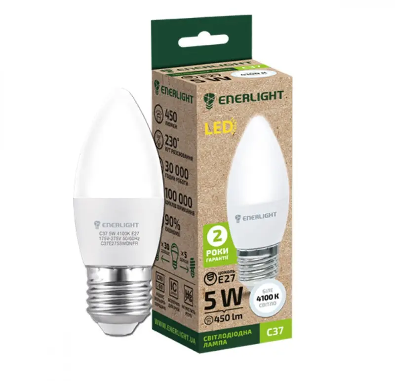 Лампа світлодіодна ENERLIGHT С37 5Вт 4100К Е27