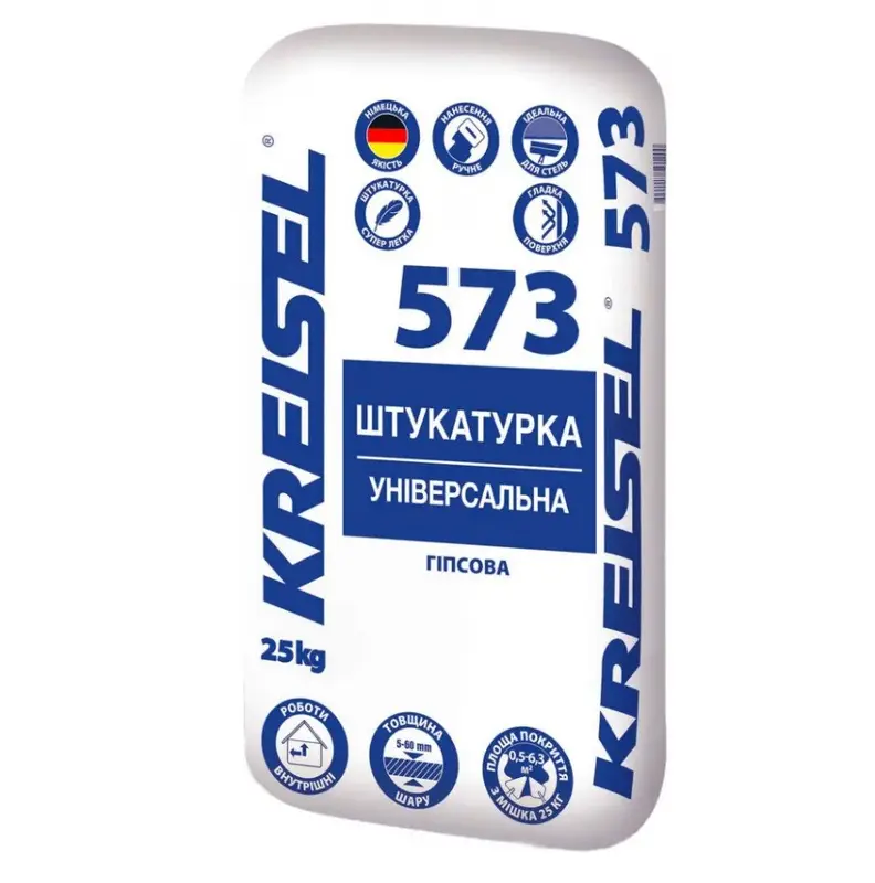 Шпаклівка KREISEL 573 старт+фініш гіпсова 2 в1 25 кг від 5мм до 60мм