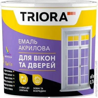 Емаль для вікон та дверей біла акрилова 0,75л TRIORA